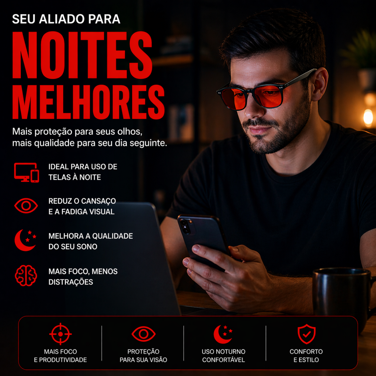 Óculos NeuroDark Platão Lente Vermalha