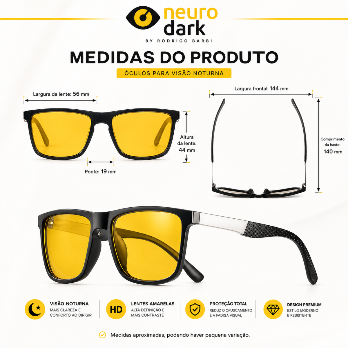 Óculos Bloqueador de Luz Azul Lente Amarela Polarizada Neurodark