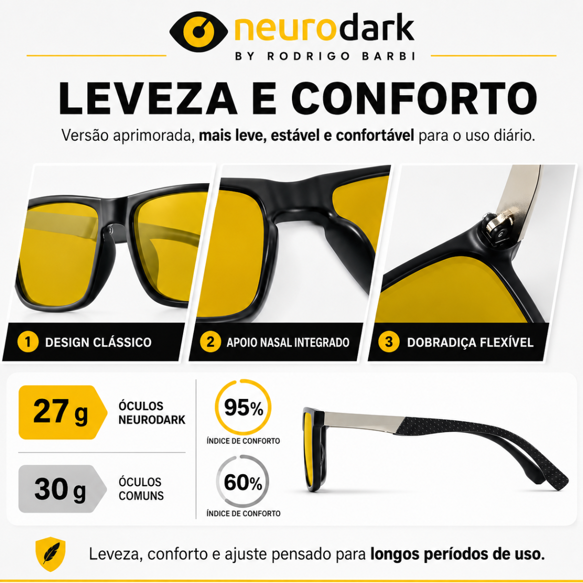 Óculos Bloqueador de Luz Azul Lente Amarela Polarizada Neurodark